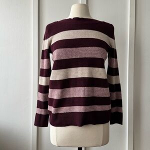 Market & Spruce Striped Knit Sweater | Medium | Burgundy and Neutral Tones